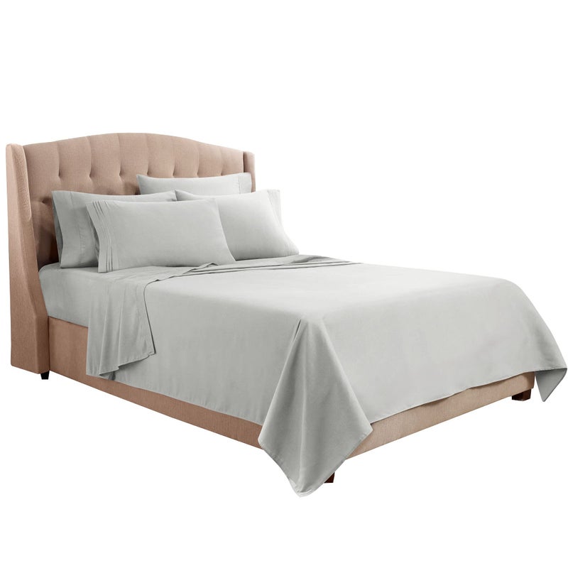 Clara Clark Flex Top King Sheets, 6 Piece Set - Hotel Luxury Sheets for Top Split King Bed, Super Soft Bedding Set, Head Split King Silver - Image 2